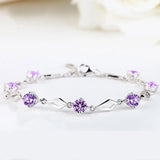 Real Silver 925 Amethyst Charm Bracelet 17-19cm Bohemia Party Wedding
