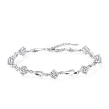 Real Silver 925 Amethyst Charm Bracelet 17-19cm Bohemia Party Wedding