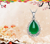 925 Silver Women's Necklace Green Corundum Pendants Jade Medulla