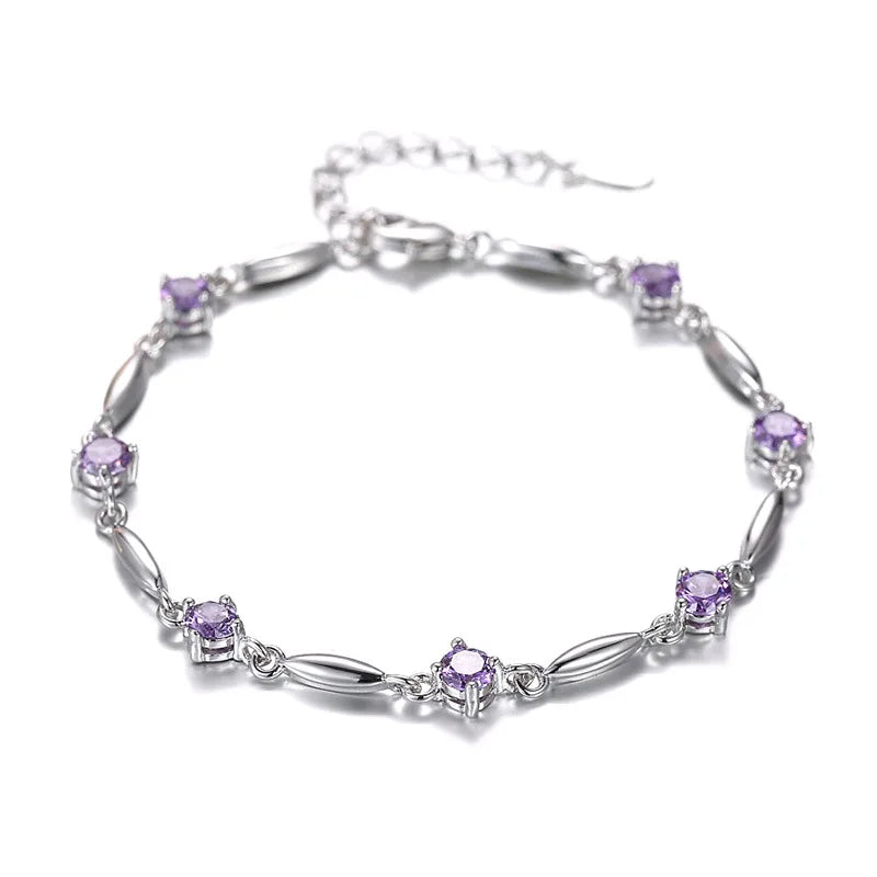 S925 Silver Bracelet for Women with Amethyst Charm