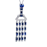 Fringed Necklace with Sapphire Pendant 925 Sterling Silver