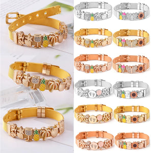 Adjustable Stainless Steel Mesh Bracelet with Coconut Tree Charm