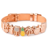 Adjustable Stainless Steel Mesh Bracelet with Coconut Tree Charm