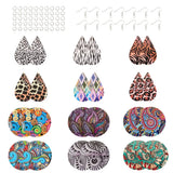 24 Pairs Printed Wooden Earring Making Kits with Pendants Hooks Rings