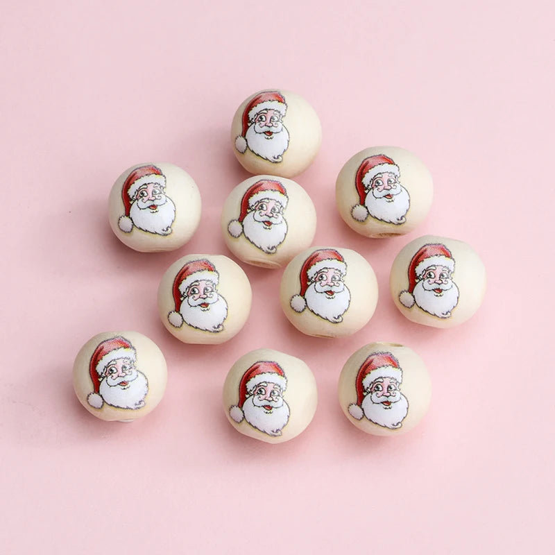 16MM Christmas Wooden Beads Custom Year Holiday Party Decor Children's Toys