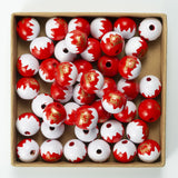 DIY 20mm Christmas Letters Printed Round Ball Wooden Beads Custom Charm Crafts