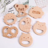 2Pcs Animal Beech Wood Baby Molar Toys for Pacifier Chain Accessories
