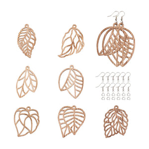 DIY 35 Pairs Leaf Earring Making Kit w/ Unfinished Wood Pendants