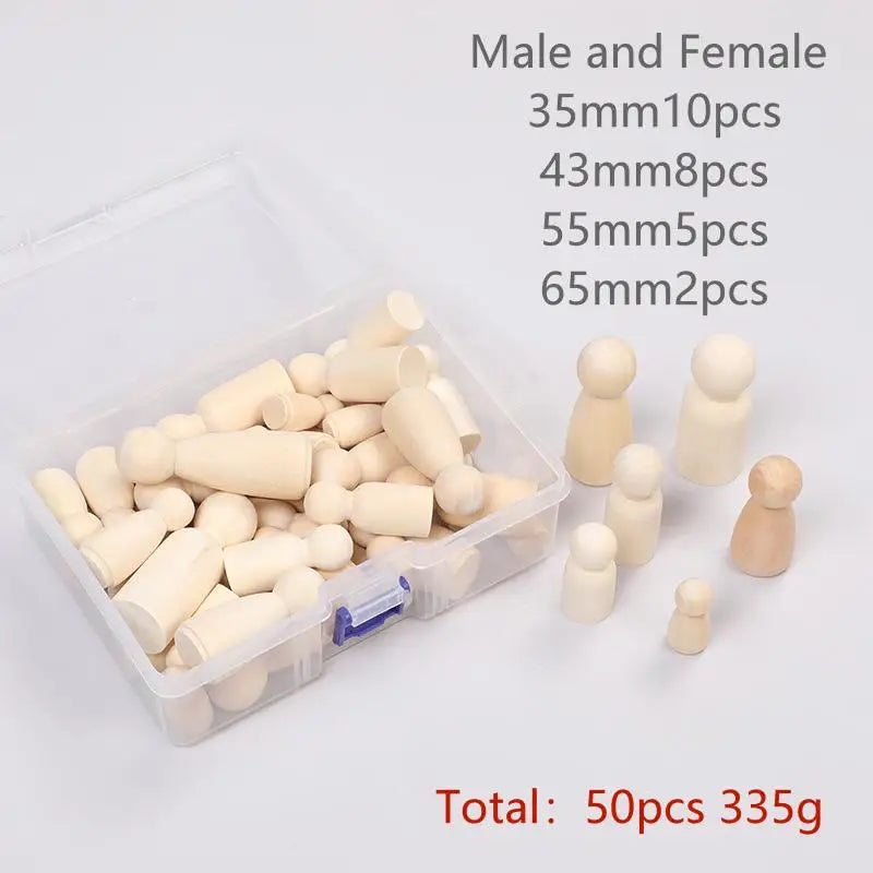 35-65mm Painted Wooden Figure Peg Dolls Puppets Kids Toys Arts Crafts