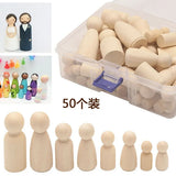 35-65mm Painted Wooden Figure Peg Dolls Puppets Kids Toys Arts Crafts