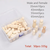 35-65mm Painted Wooden Figure Peg Dolls Puppets Kids Toys Arts Crafts