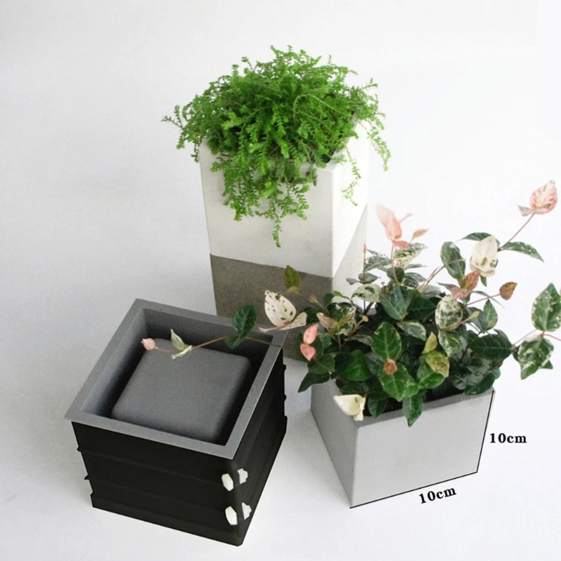 Square Concrete Flower Pot Silicone Mold Succulent Planter