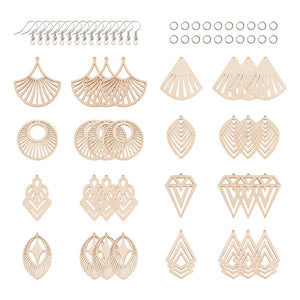 40 Pairs Wooden Earring Making Kit w/ Laser Cut Shapes, Hooks, Jump Rings