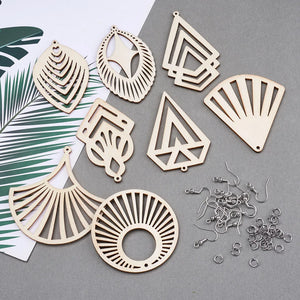 40 Pairs Wooden Earring Making Kit w/ Laser Cut Shapes, Hooks, Jump Rings