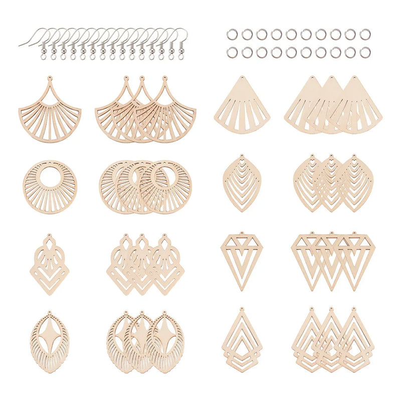 40 Pairs Wooden Earring Making Kit w/ Laser Cut Shapes, Hooks, Jump Rings