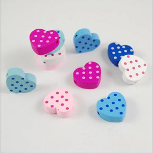 50Pcs Colorful Dots Heart-shaped Wooden Beads for Kids Jewelry and Toys