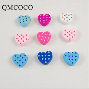 50Pcs Colorful Dots Heart-shaped Wooden Beads for Kids Jewelry and Toys