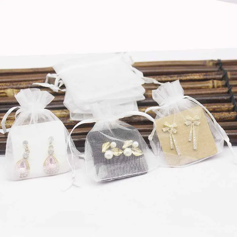 50pcs Organza Bag with Necklace/Earring Display Card 7x9cm/5x5cm