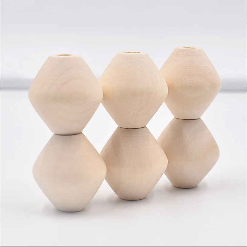 5Pcs Large Hole Rhombus Wooden Beads for DIY Crafts