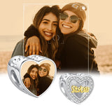 925 Silver Crystal Sister Heart Bead Charm for Bracelet