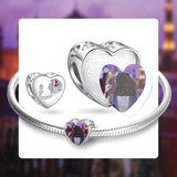 925 Silver Rose Flower Pink CZ Heart Bead Charms for Bracelet