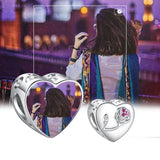 925 Silver Rose Flower Pink CZ Heart Bead Charms for Bracelet