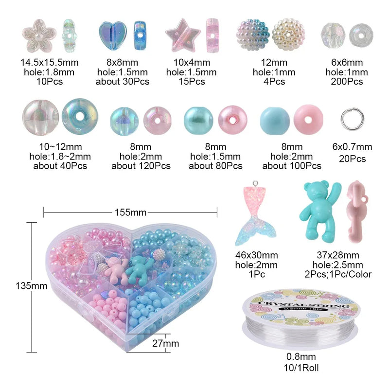 DIY Acrylic Macaron Beads Boxed Set Pink Bear Pendant Beads