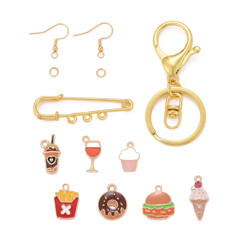 DIY Afternoon Tea Jewelry Set Making Kit - 7 Styles Pendants, Brooch, Clasp