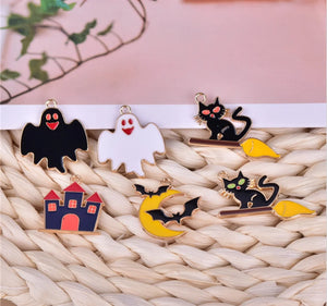 Halloween Ghost Castle Cat Broom Charms Pendants Alloy Jewelry Set