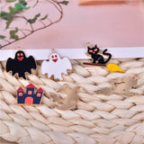 Halloween Ghost Castle Cat Broom Charms Pendants Alloy Jewelry Set