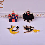 Halloween Ghost Castle Cat Broom Charms Pendants Alloy Jewelry Set