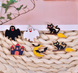 Halloween Ghost Castle Cat Broom Charms Pendants Alloy Jewelry Set