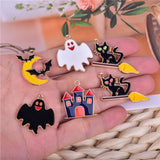 Halloween Ghost Castle Cat Broom Charms Pendants Alloy Jewelry Set