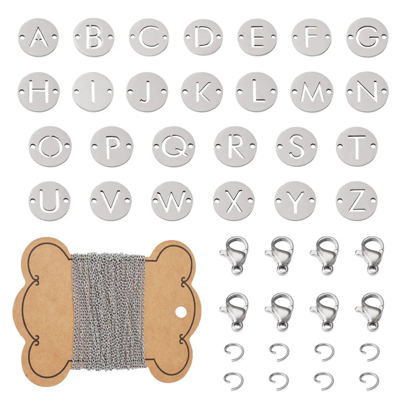 DIY Alphabet Link Bracelet Kit Stainless Steel Chains Titanium Letter Links