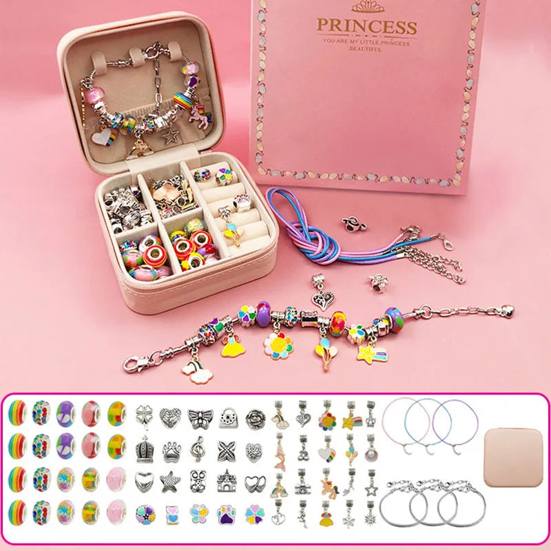Girls Beaded Bracelet Set with Storage Box Acrylic Beads DIY Jewelry Making Kit