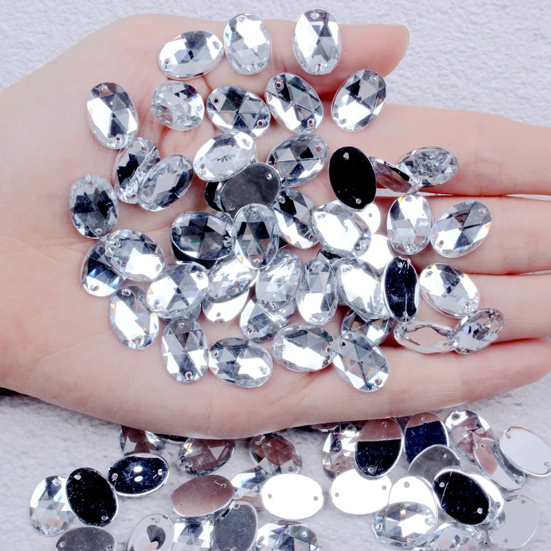 Crystal Clear Acrylic Flatback Oval Beads Sew On for Garment DIY