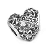 DIY Beads Blooming Heart Charm Clear CZ Fits Charms 925 Silver Bracelets