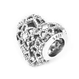 DIY Beads Blooming Heart Charm Clear CZ Fits Charms 925 Silver Bracelets