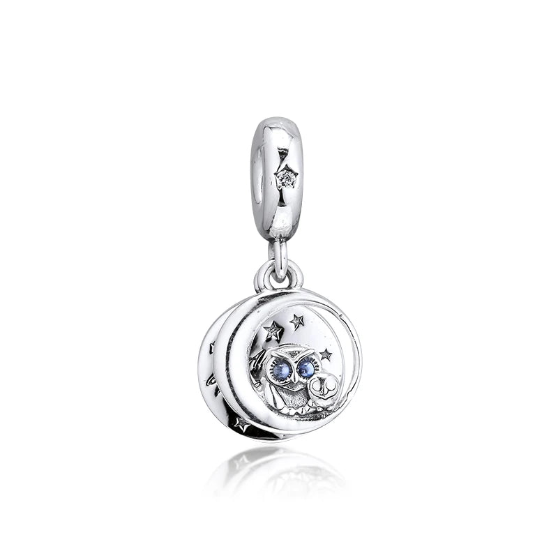 Sterling Silver Owl Dangle Charm Bead for Bracelets