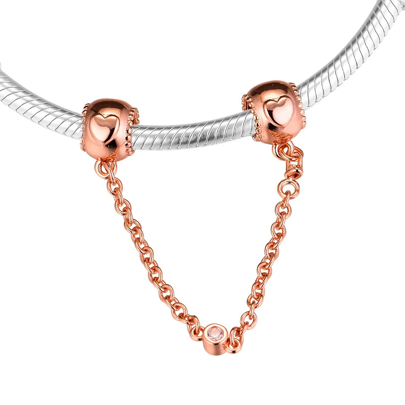 DIY Beads Embossed Hearts Safety Chain Bracelets For Woman