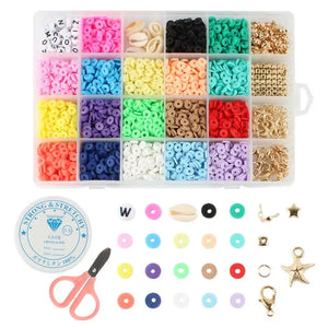 DIY Beads Kit Polymer Clay Spacer Beads Glass Beads Charms Elastic String