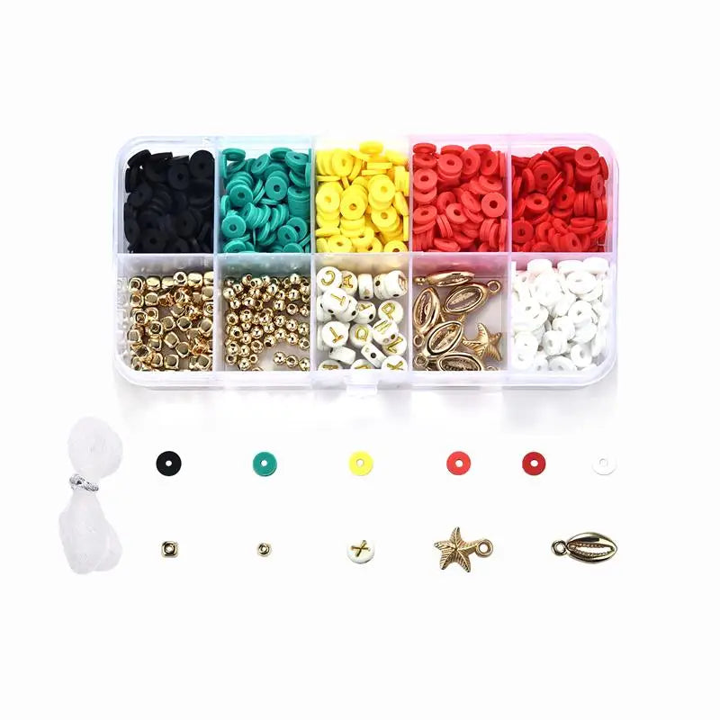 DIY Beads Kit Polymer Clay Spacer Beads Glass Beads Charms Elastic String