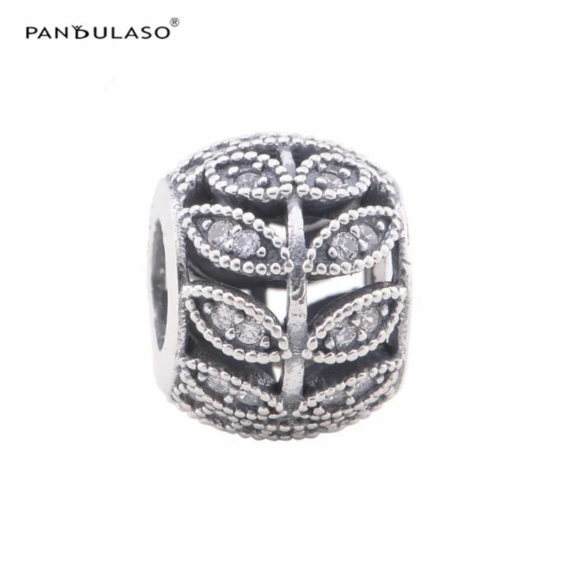Sterling Silver DIY Beads Leaves CZ Charm for Bracelets Women