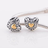 DIY Beads Openwork Heart Charms Fits Silver Bracelets For Woman