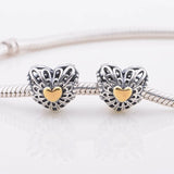 DIY Beads Openwork Heart Charms Fits Silver Bracelets For Woman