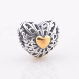 DIY Beads Openwork Heart Charms Fits Silver Bracelets For Woman
