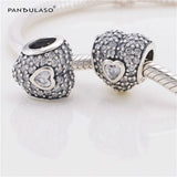DIY Beads Pave Heart Charms Fits Silver Bracelets Sterling Silver Jewelry