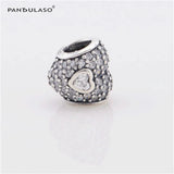 DIY Beads Pave Heart Charms Fits Silver Bracelets Sterling Silver Jewelry