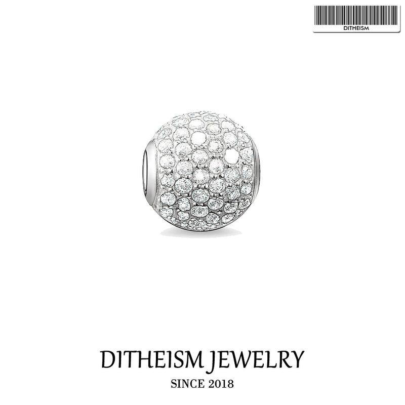 DIY Beads CZ Pave Charm 5mm Hole 925 Sterling Silver Jewelry Gift For Women Men
