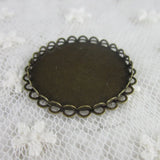 Antique Bronze Plated Lace Brooch Pin For Cabochon, Alloy Base Cups - 20 Pcs